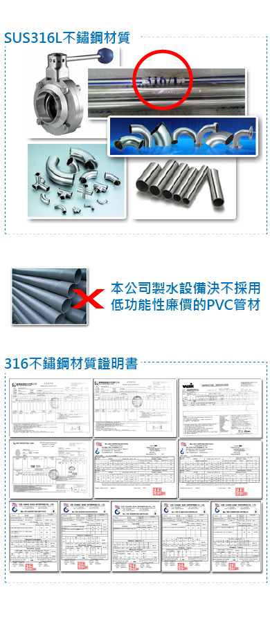 鮮喝水全面採用醫療衛生食品級 SUS316L 不鏽鋼製水設備與管材，杜絕塑化劑