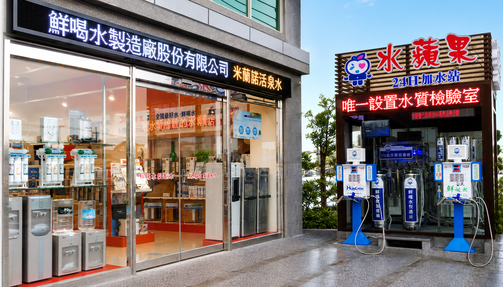 鮮喝水水廠門市與24小時加水站外觀